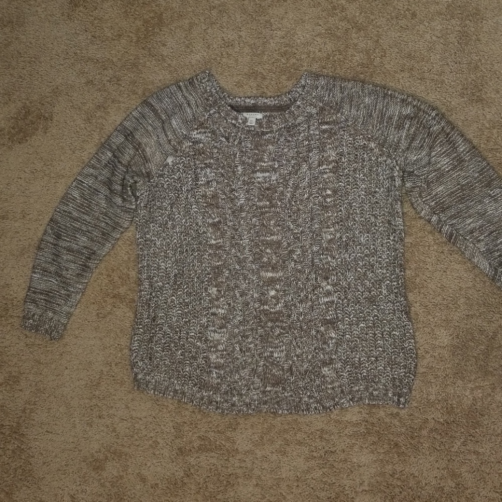 Brown and White Cable Knit Sweater